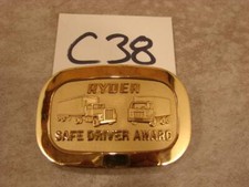 C38 VINTAGE RYDER POLISHED BRASS SAFE DRIVER AWARD BELT BUCKLE