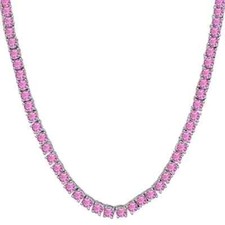 25CT Round Cut Lab Created Pink Sapphire Tennis Necklace 14K White Gold Plated