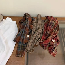 Mens 100% Cotton Plaid Striped Scarf Shawl Unisex Preppy Breathable Soft Scarves