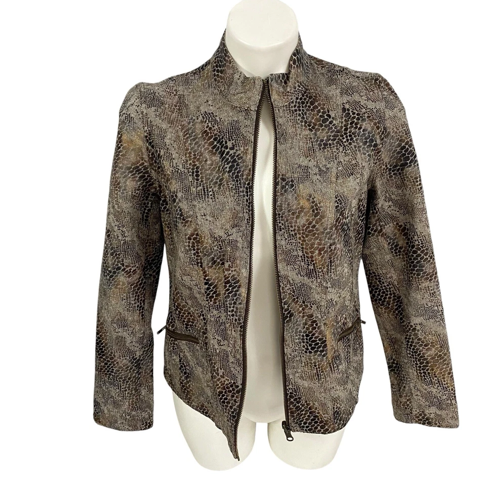 Blazer Elementz Mujer PS Moto Chaqueta Marrón Pitón Estampado Serpiente Cremallera Completa Oficina Foto 2 de 4