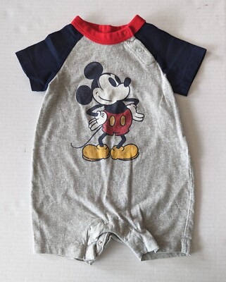 Infant Baby 3-6 Mo Unisex Disney Baby Mickey Mouse Romper One-Piece Gray Navy 