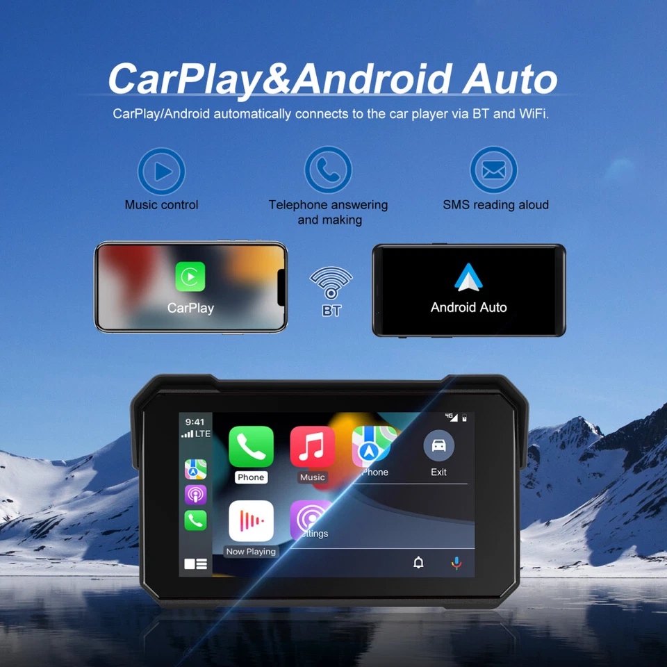 5 Motorcycle Wireless Portable Carplay/Android Auto Waterproof Car Stereo - Image 2 of 4