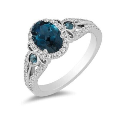 2.5Ct Blue Sapphire & Lab Created Diamond Wedding Anniversary Womens Silver Ring