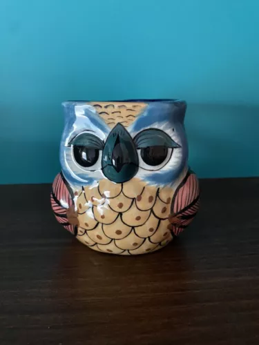 Guate Mayanke Coffee Signed Handmade Guatemala Mayan Art Pottery Mug Cup OWL