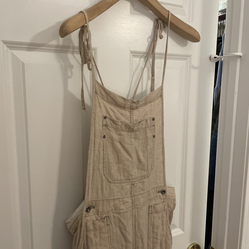Free People Linen Beige String Strap Overalls Medium | eBay