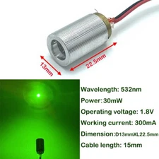 Green 532nm 30mW Laser Module Laser Head Dot Spot φ13mmX22.5mm (No Driver)