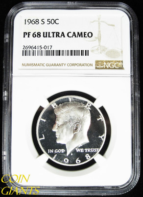 NGC PF68 1968 s アメリカ ケネディ 50セント銀貨 1968-S PROOF Kennedy Half Dollar NGC PF68 ULTRA CAMEO GEM