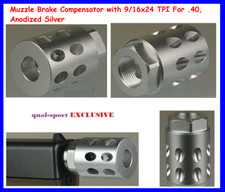 Muzzle Brake Compensator with 9/16x24 TPI For .40, Anodized Silver