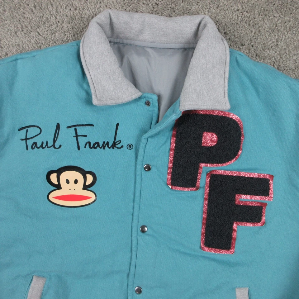 Paul Frank Jacket Mens Medium Blue Julius Varsity Letterman Bomber Coat Logo - Image 2 of 4