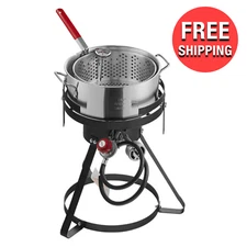 10 Qt Outdoor Aluminum Fish Deep Fryer Cooker Kit Pot Propane LP Patio Steel NSF