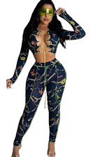 outfit size Large 2PC Tie-Front crop top highwaisted leggings