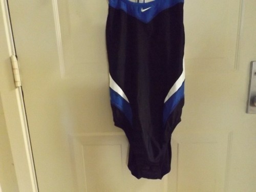 Nike Girl’s Size 28 / Girl 12 Swimsuit One Piece Racer Back Black/Blue/White - Picture 4 of 12