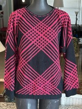Vintage 80s 90s Via L.A. Women  s Acrylic Geometric Sweater Small Black Magenta S