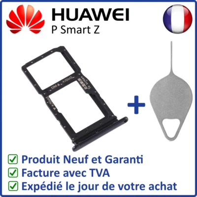 TIROIR SUPPORT CARTE DOUBLE SIM MICROSD DU HUAWEI P SMART Z NOIR + OUTIL
