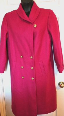 VTG Young Gallery Womens Size 14 Hot Pink Wool Blend Double Breasted Overcoat