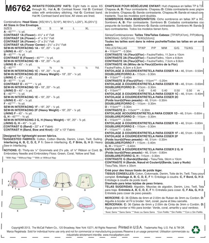 McCall's SEWING PATTERN M6762 Babies & Toddlers Hats In 5 Sizes - Picture 11 of 11