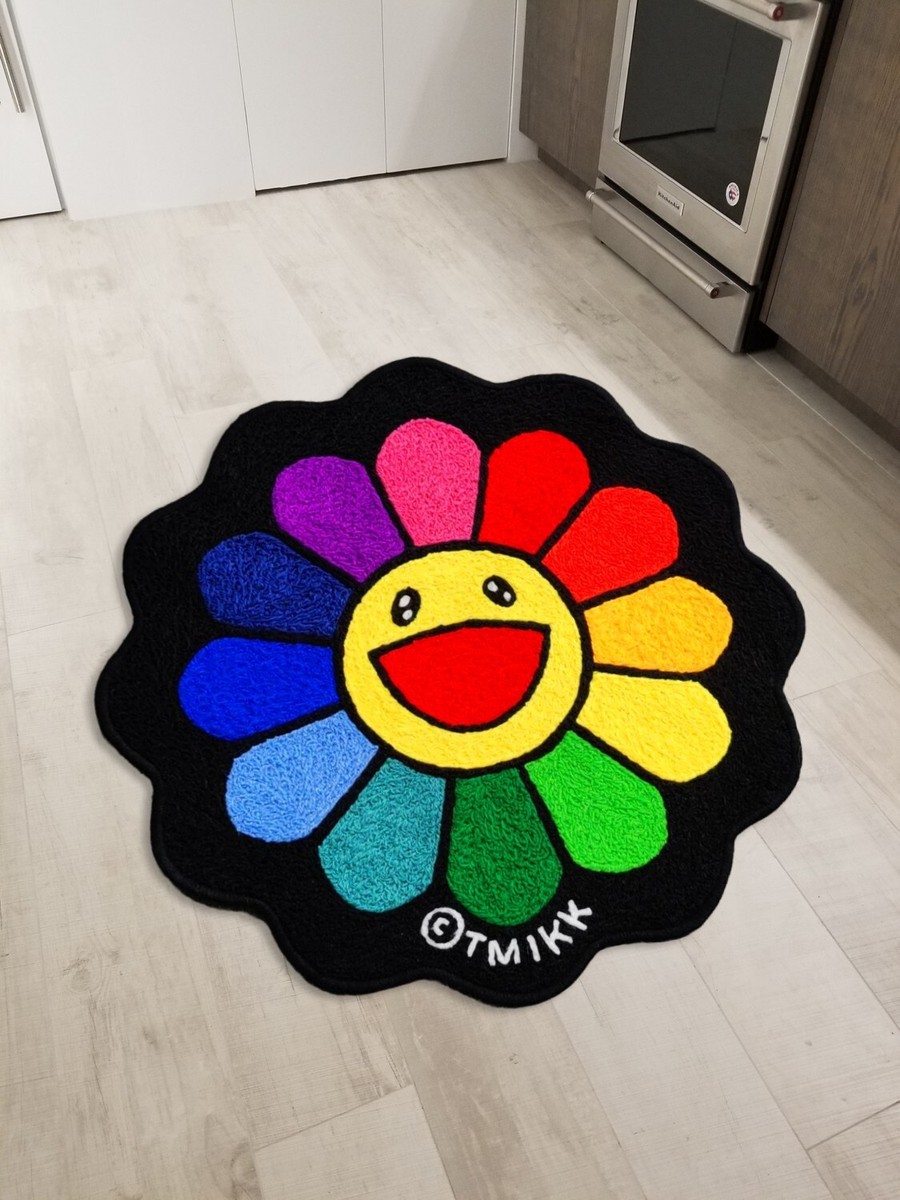 Flower Floor Matフロアマット 村上隆 お花 kaikaikiki 送料込□Flower Floor Mat / Pink × White 村上隆 フラワー