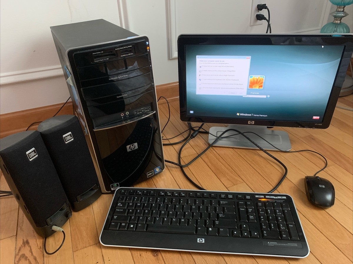 BUNDLE Hp Pavilion p6517 w/ monitor, Keyboard, JBL Speakers