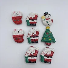 Vintage Christmas Mixed Lot of 8 Button Covers Hand Painted Santa Snowman Tree