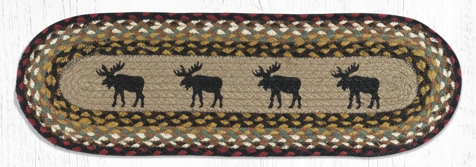CAPITOL EARTH RUGS Braided Jute Stenciled Stair Tread Rug. BLACK MOOSE. Earth Rugs. 27" x 8.25"