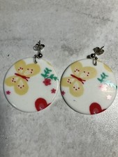 White, Yellow, Pink Butterfly, Acrylic Earrings Post  Back, Dangle, Round 1.75  