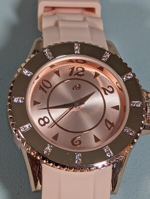 Auriol Pink Dial Rose Gold Tone Case Silicone Band Watch