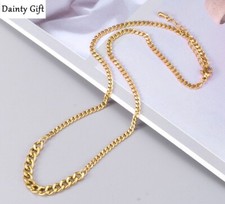 Women Girl Titanium Stainless Steel Gold Mixed Cuban Link Chain Necklace 16-18"