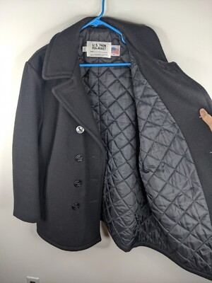 Schott US 740 Black Pea Coat Jacket USA Made Double Breasted Schott US 740 Black Pea Coat Jacket USA Made Double Breasted