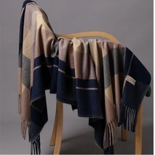 Echarpe étole châle scarf femme cachemire top qualité carreaux bleu marine/beige