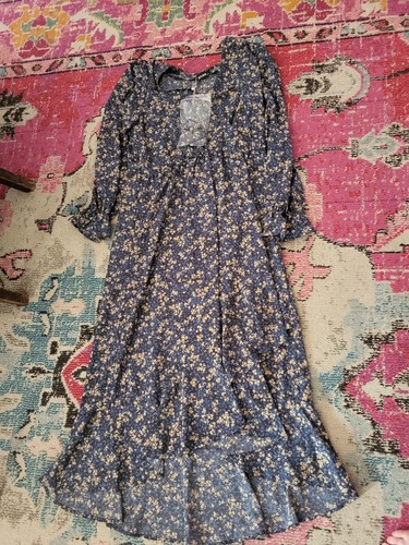 NEU NEU MIT ETIKETT Damen Prairiecore Boho Chic Blumen XXL Plus Kleid blau schmeichelhaft schick