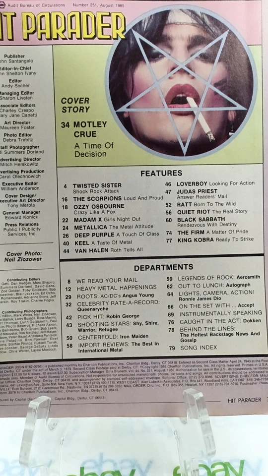 1985 August Hit Parader Magazine Motley Crue Cover,Van Halen,Iron Maiden - Image 4 of 4