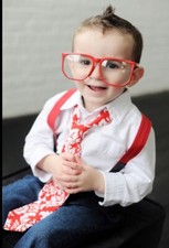 Boys Neck Tie Photo Prop Small Shop Glasses Set Size 2-6 Years Red Paisley