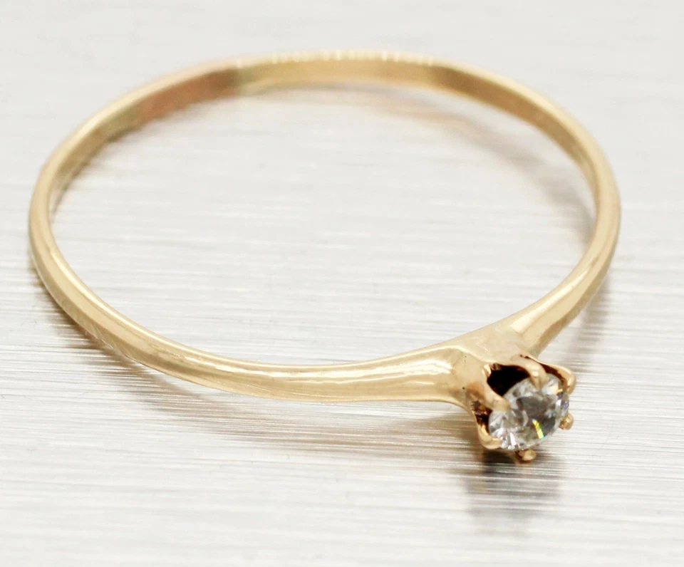 Vintage 0.10ct Round Diamond Solitaire Engagement Ring - 14k Yellow Gold - Image 4 of 4