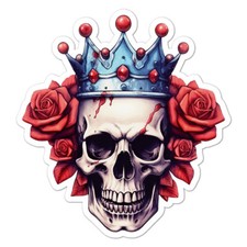 Skull Crown Roses, Vinyl Decal Sticker, Indoor Outdoor, 3 Sizes, 9465