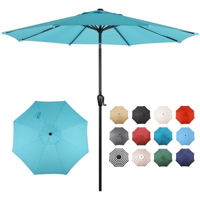 Sun-Ray 9' Round Patio Umbrella with Push-Button Tilt & Crank Lift, Multi Colors