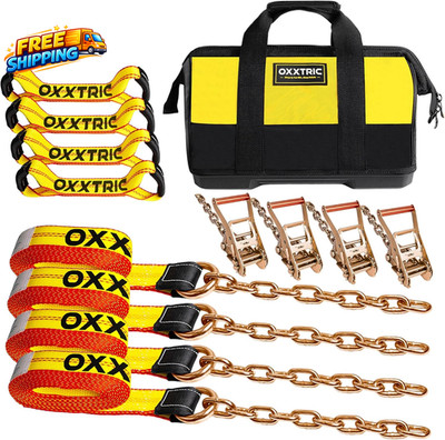 8 Point Roll Back Vehicle Tie down Kit Tow Truck Flatbed Straps with Chain 