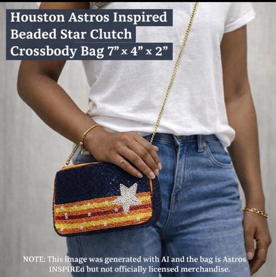 Houston Astros Inspired Beaded Crossbody Clutch Star Bag Navy Orange 7x4
