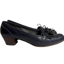 Vintage 80s Pappagallo Italy Leather Loafer Shoes Navy Blue Womens Size 7.5 N