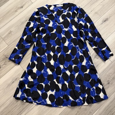Masai Copenhagen Dress Women's M Blue White Abstract Circle V Neck  Swing