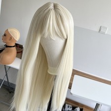 Synthetic Hair Cosplay Wig With Bangs Long Straight Platinum blonde
