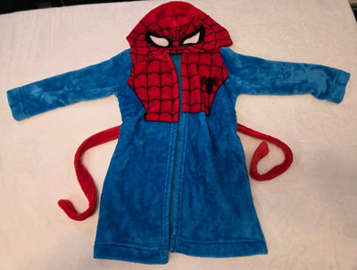 Marvel Spider-Man Boys Hooded Fleece Robe Blue/Red Tie Closure Size S (6)