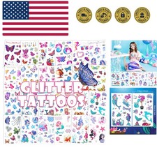 Glitter Temporary Tattoo for Girls, 24 Sheets Butterfly Mermaid Fairy Flowers...