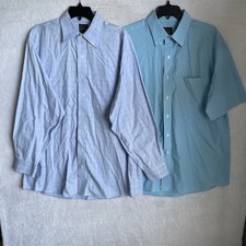 Jos A Bank Mens Button Shirt Lot 2 Blue Check Large Cotton Collar Pocket