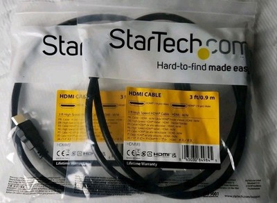 New Lot 2 StarTech 3ft HDMI Cable - M(19pin)/M(19pin) HDMM3 1m. OEM Cord Blk NIB
