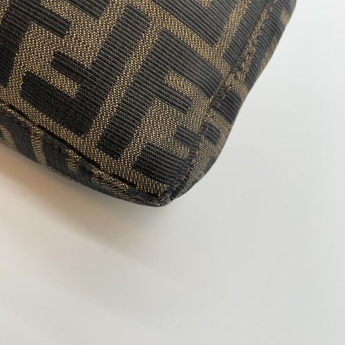 Auth FENDI Zucca PatternKhakiBrown Canvas/Leather Mini Handbag WDustbag i010635 - Photo 11/17