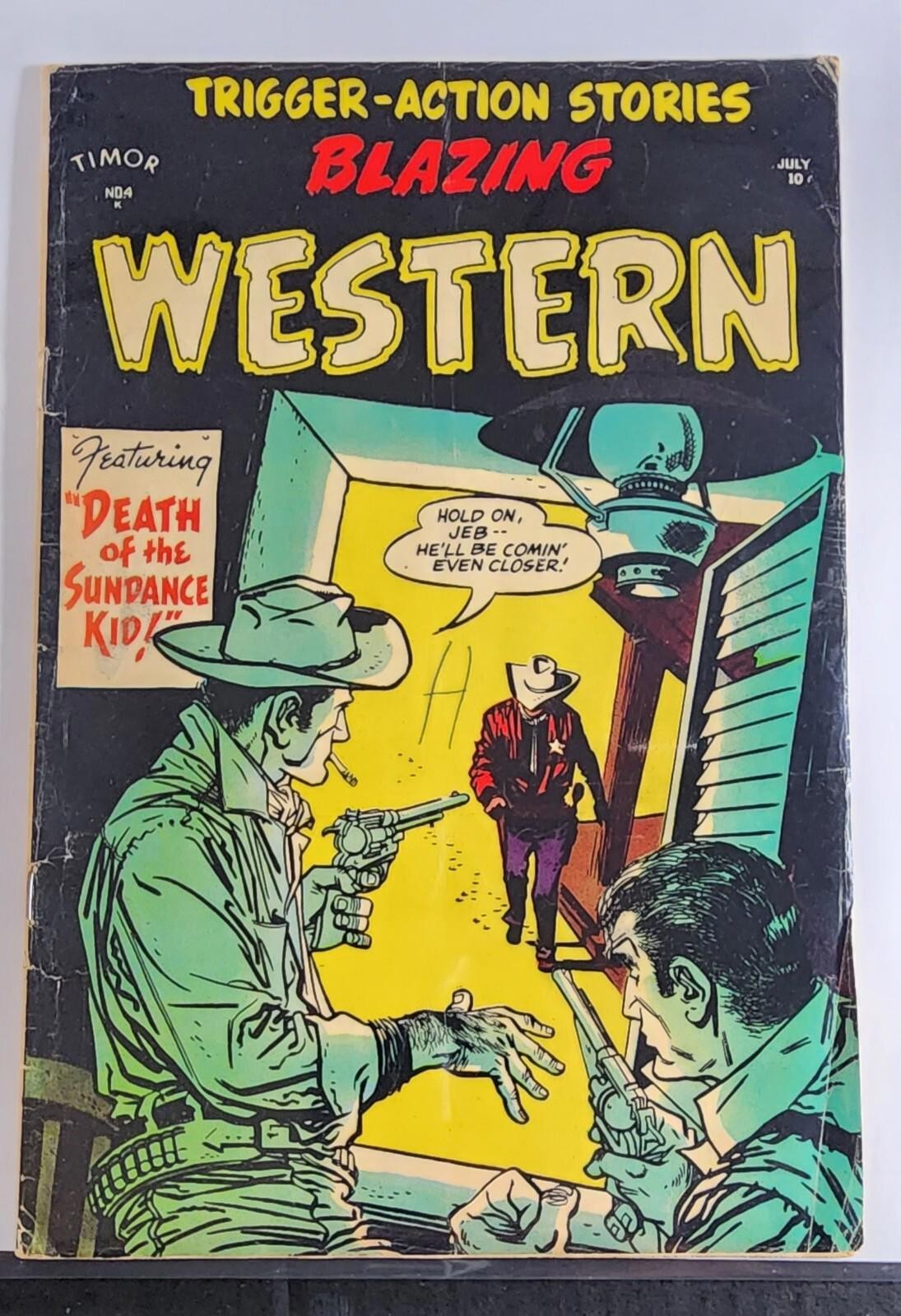BLAZING WEST #4 Timor 1949 Mid Grade CLASSIC COVER! GOLDEN AGE WESTERN