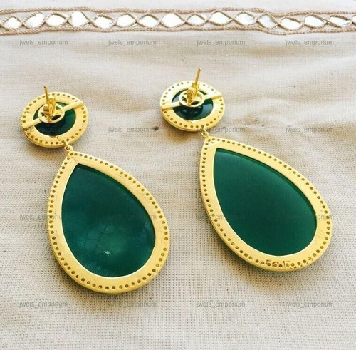 Pendiente de piedras preciosas de ónix verde pavé diamante colgante... - Imagen 9 de 9