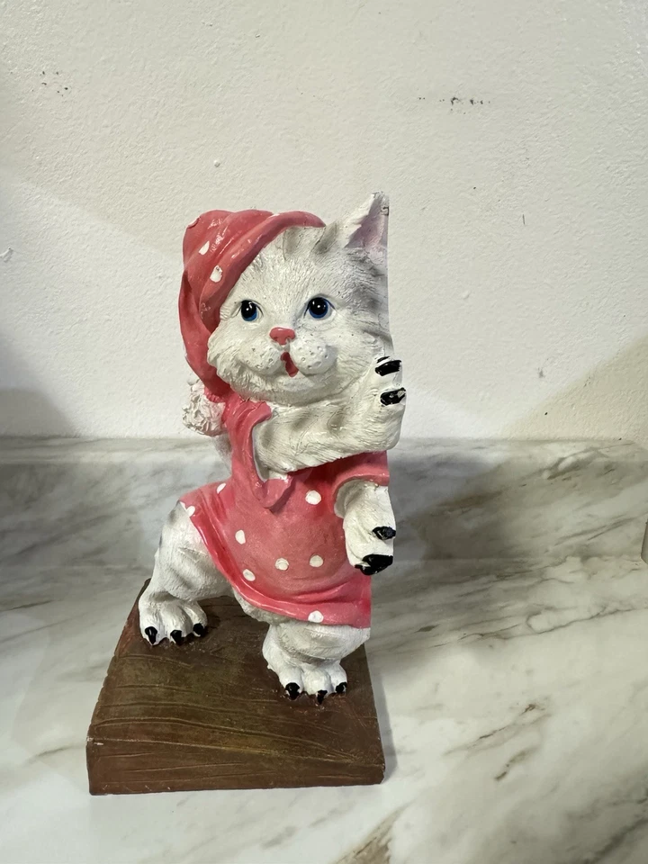 White Cat Kitty in Pajamas Pjs Door Stopper Resin Home Decorative Book End - Image 3 of 4