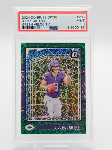 J.J. MCCARTHY 2024 DONRUSS OPTIC RATED ROOKIE GREEN VELOCITY PSA 9 Q7861