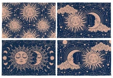 Celestial Sun and Moon Placemats Set of 4, Boho Exotic Style Table Mats Place...